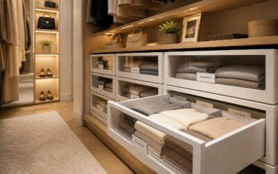 Storage boxes pull out for easy access.
