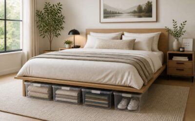 Storage boxes under bed, a smart solution for small bedrooms.